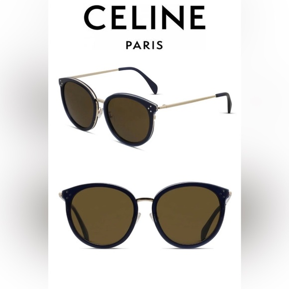 Celine Blue/Gold Acrylic Round Sunglasses - Picture 1 of 7